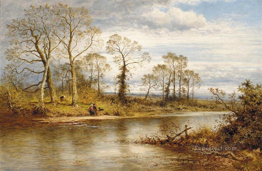 Un río inglés en el paisaje otoñal Benjamin Williams Leader Pintura al óleo